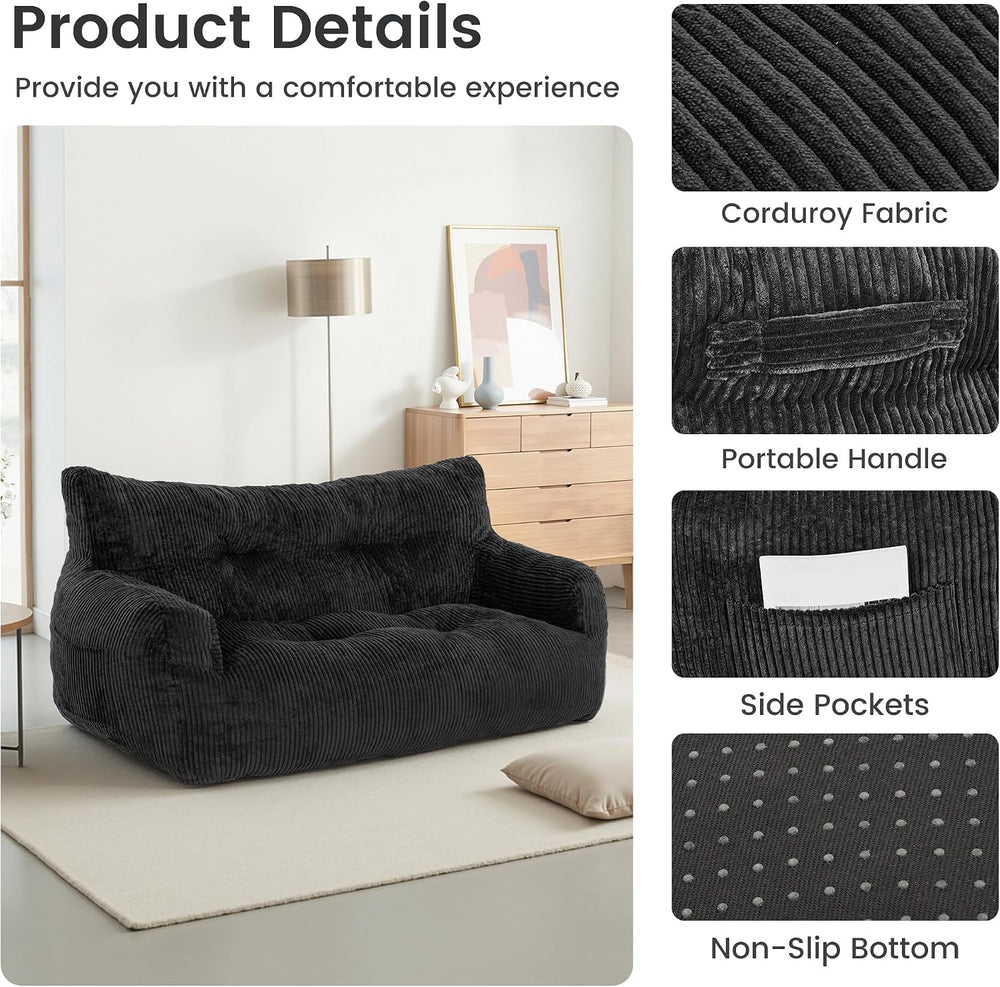 59" Corduroy Bean Bag Chair,2 Seat Loveseat Sofa,Corduroy Lazy Sofa Bed ...