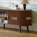 ChooChoo 54" Mid Century Modern TV Stand with Fluted Sliding Doors | Entertainment Center with Hidden Storage and Adjustable Shelf, TV Console for Living Room, Bedroom, Walnut