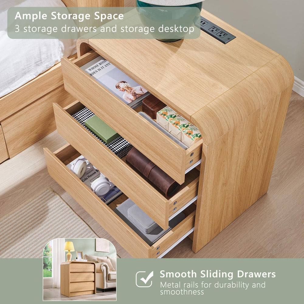 Aitjunz 25" Tall Modern Nightstand with Charging Station, 23.6''...