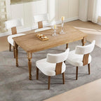 Modern Kitchen Chairs Set of 4, Upholstered Dining Chairs with Curved Back, Farmhouse Linen Fabric Dining Room Chair Comfy Wood Chair for Living Room/Home Office/Reception, Cream