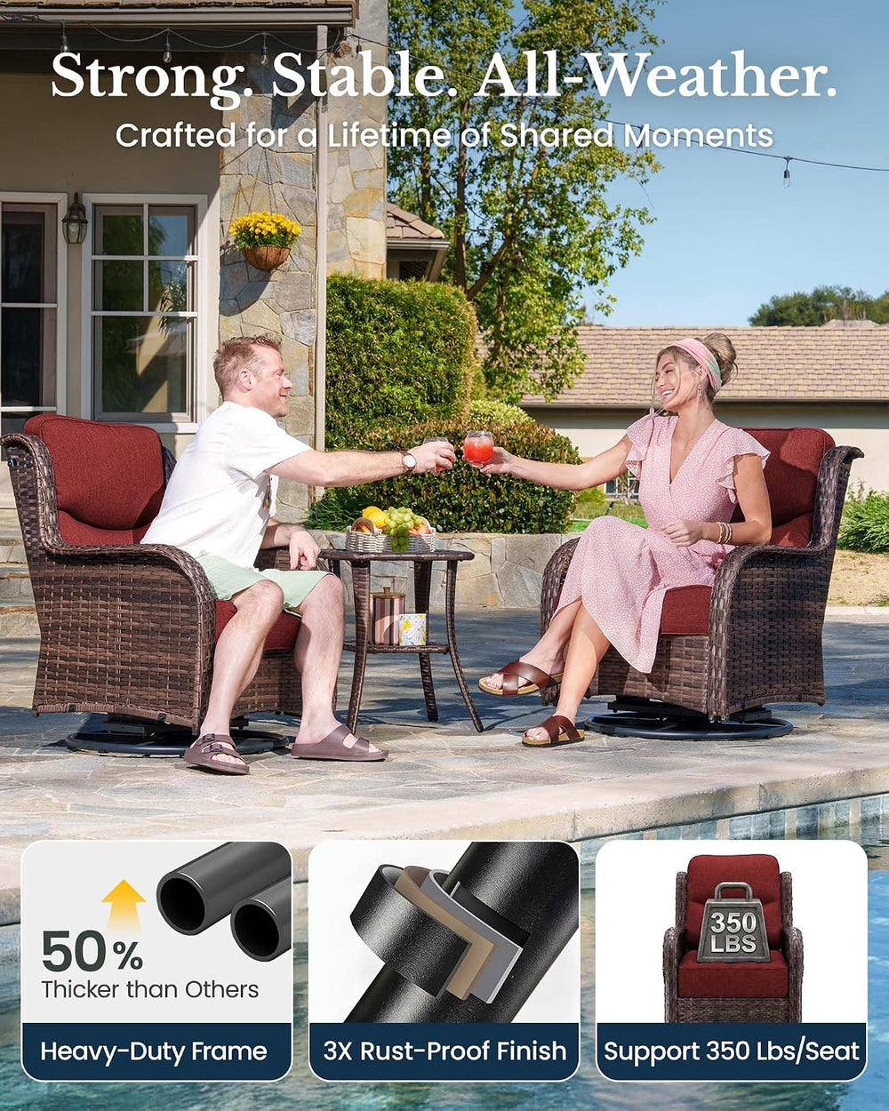 HILLGA 5-Piece Luxury Patio Furniture Set with 6" Thick Cushions, Weathe...