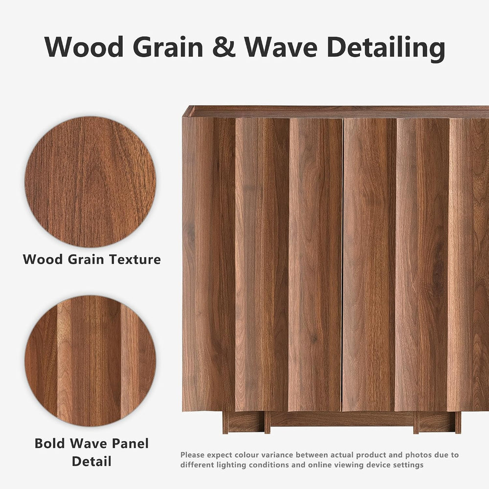 win2win 30.8" Sideboard Buffet Cabinet with Storage, Walnut, Wave Design