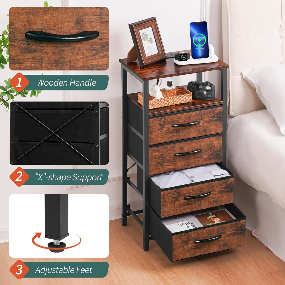 Yoobure Night Stand - LED Rustic Nightstand with Charging Station for Dorm | ...