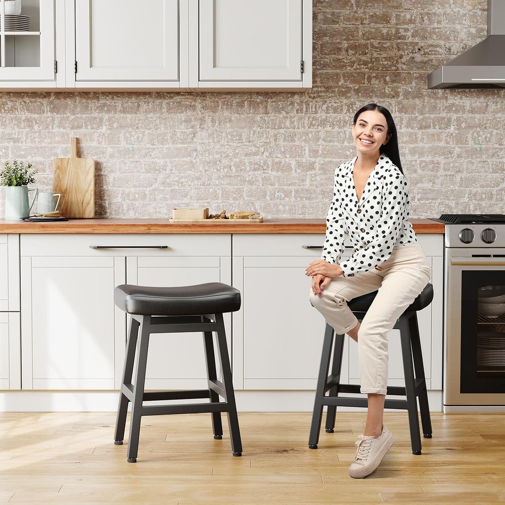 Raynesys 24 Inche Bonded Leather Counter Height Bar Stools Set of 3 Curved