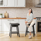 Counter Height Bar Stools Set of 2, 24 Inch Barstools for Kitchen Counter, Kitchen Stools with Bonded Leather Saddle Seats & Heavy Duty Metal Legs, Easy Assembly, Gray/Black