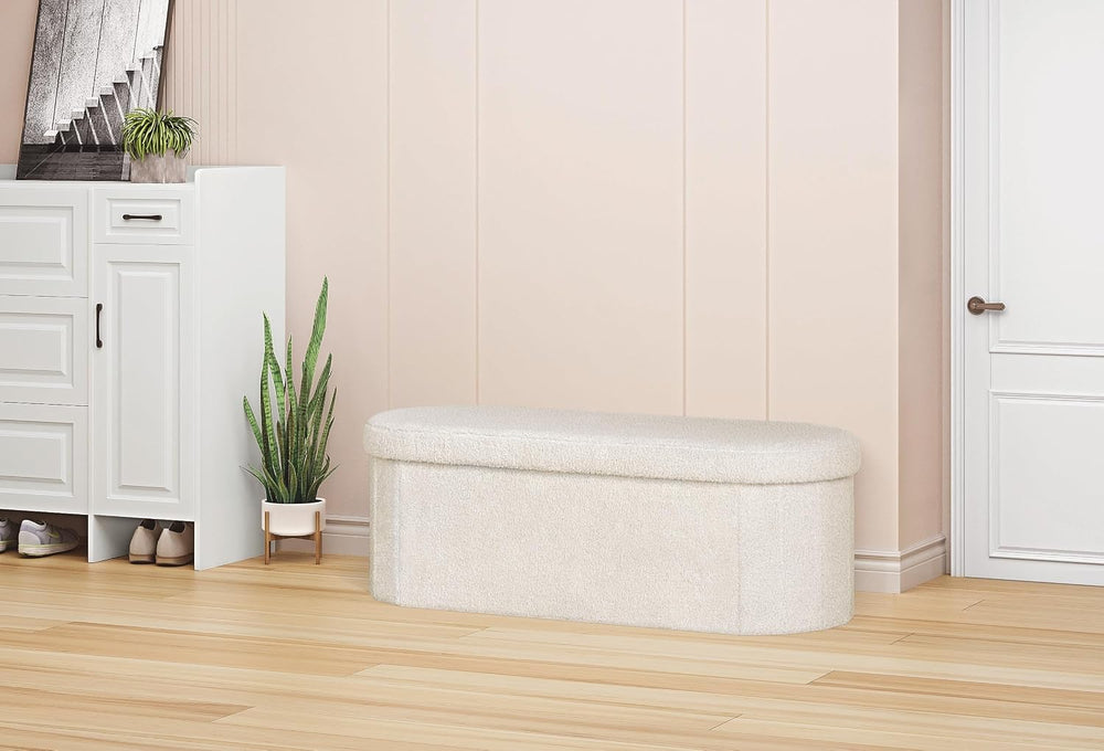 PINPLUS Storage Ottoman Bench Tufted Oval Ottomans Bench Foot Rest, Chest Box...