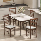 HOMCOM Wooden Dining Chairs Set of 2, Farmhouse Upholstered Kitchen Chairs with Rubber Wood Frame for Living Room, Dining Room, Dark Brown and Beige