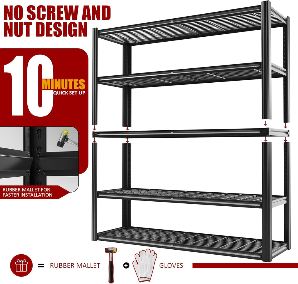 48" W x 72" H x 24" D Garage Shelving Heavy Duty,5 Tier Adjustable Metal Shelves Storage Rack,3030 LBS Large Industrial Shelving Unit for Basement,Warehouse,Garage Organization