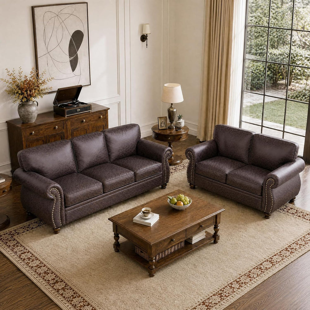 Couchus 88" W Living Room Furniture Sets, 3-Seater&Loveseat, Brown |...