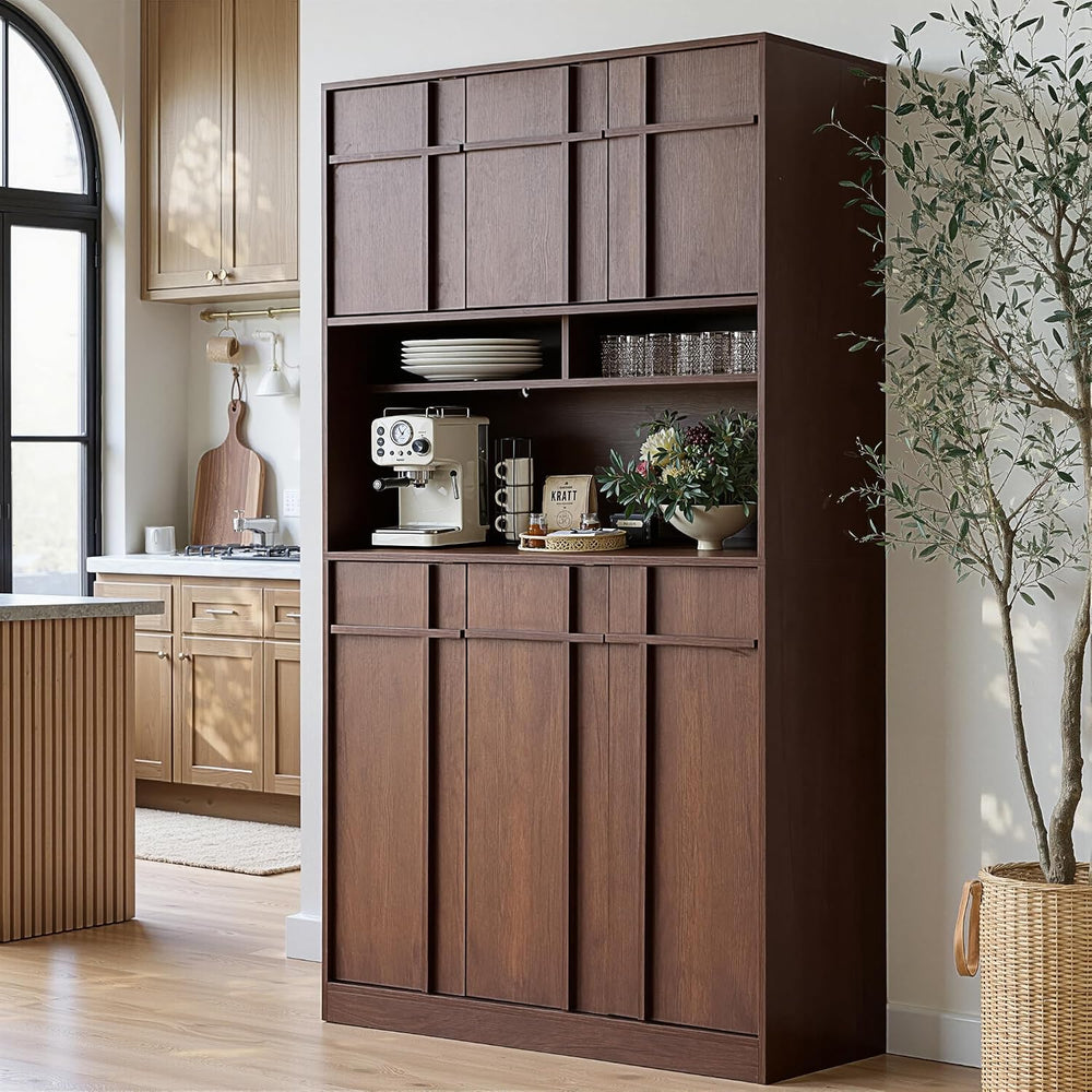72" Pantry Cabinet, Tall Kitchen Pantry Storage Cabinet with Countertop,...