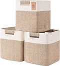 11 Inch Storage Cubes, 3 Pack Cube Storage Bins for Organizing, Cotton Rope Woven Baskets for Shelves, Bathroom, Kids Room, Closets, Baby Nursery
