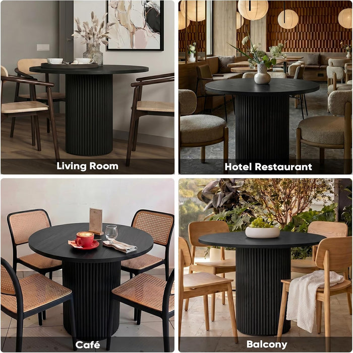 Comfy to go 36 inch Modern Round Dining Table, Solid Wood Strips Pedestal Base, Fluted Design, Round Kitchen Table Waterproof, Scratch Resistant,Easy to Clean,Seats 2-3 People–Black