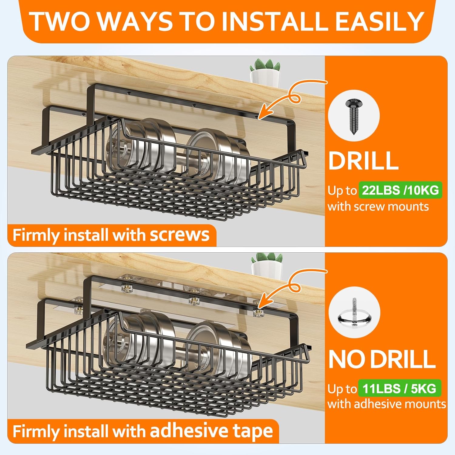 Under Desk Drawer, Slide Out Design,No Drill Metal Under Desk Cable Management, Under Table Storage Shelf Tray Basket Under Table Drawer Organizer for Office, Home, Workspace, Cabinet