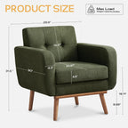 HUIMO Fabric Accent Chairs Set of 2, Living Room Chairs (2, Green) | Mid Century Modern Chair Easy to Install, Upholstered Arm Chair for Living Room Bedroom Study Office