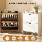 Shoe Storage Cabinet with 2 Flip Drawers, Freestanding Shoe Cabinet Organizer with Metal Flip Frame for Entryway, Hallway, Foyer, Vintage Color