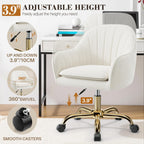 Vanity Chair with Wheels, Comfy Home Office Desk Chairs Adjustable Modern Velvet Makeup Vanity Chairs for Bedroom Living Room-Beige