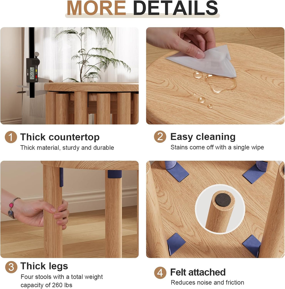 Stackable Stools Set of 4, 100% Solid Wood Stool No Installation Required, Si...