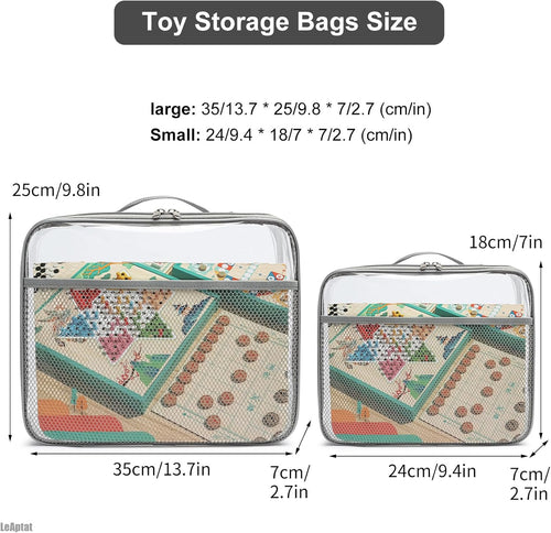 4 Pack Clear PVC Waterproof Toy Storage Bags with Name Tag Pockets - Zippered Organizer for 2x4 Building Blocks, Puzzles, Travel Toiletries, Kids Room Organization (Gray, Small)