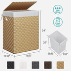 Foldable Laundry Hamper Basket with Lid by Fiona's magic, Handwoven 96L Large Clothes Hamper with Removable Liner Bags, Collapsible Tall Hamper for Bedroom, Bathroom and Dorm Organizer, Natural