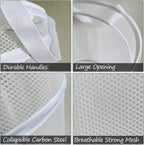 BATTOO 2 Pack White Large Collapsible Laundry Basket Foldable Mesh Pop Up Hamper with Handles for Laundry Room, Bathroom, Kids Room, College Dorm, Travel, Camping, Gift Basket