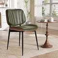 Dining Chair, Mid Century Modern Dining Room Chairs, Upholstered Faux Leather Kitchen Chairs with Walnut Bentwood Back and Metal Legs for Kitchen Dining Room Living Room, Green