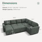 HONBAY Modular Sectional Sleeper Sofa with Pull Out Bed, Corduroy Couch with Storage Seats Ottoman, U Shaped Sectional Couches for Living Room, Green