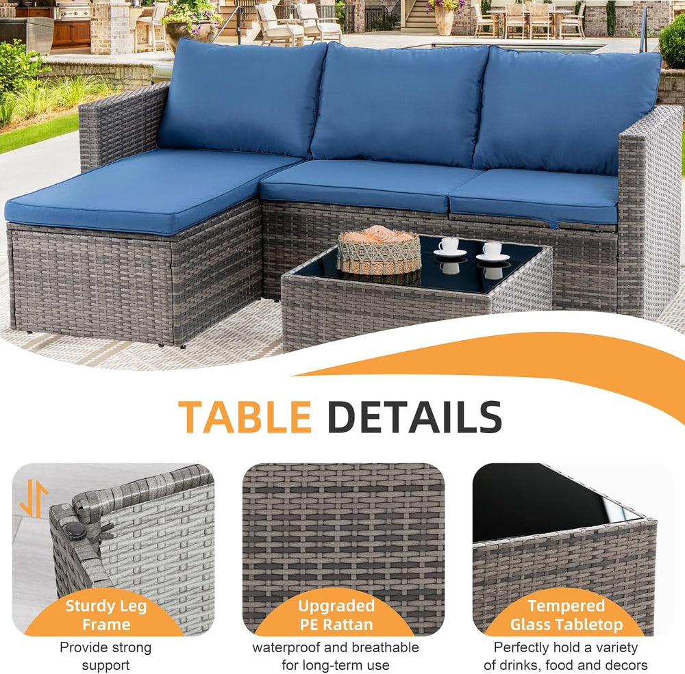 Shintenchi 4 Pieces Patio Furniture Set, 2-in-1 Convertible Sectional Sofa &a...