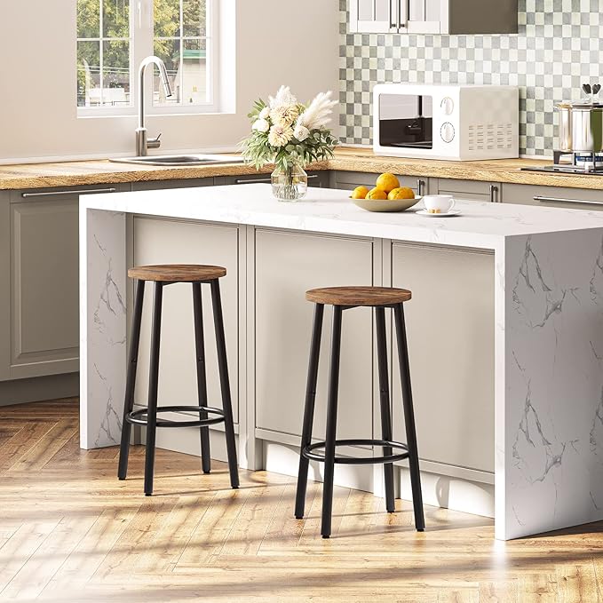 HOOBRO Bar Stools, Set of 4 Bar Chairs, Kitchen Round Height Stools with Foot...