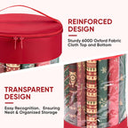BALEINE Christmas Wrapping Paper Organizer Storage, 41" Gift Wrapping Paper Storage Containers, Clear PVC with Durable 600D Oxford Fabric Gift Wrap Paper Holder Fits 18-25 Rolls, Black