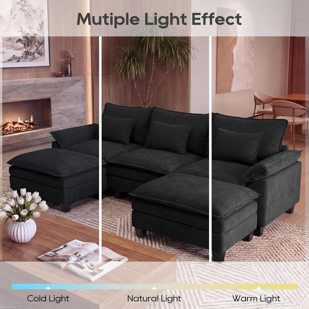 URRED Oversized Modular Sectional Sofa，Solid Black：122" U Shaped | Moder...