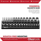 Olsa Tools Magnetic Socket Holder | 3/8-inch Drive | Metric | Black | Holds 30 Sockets | Professional Quality Tools Organizer