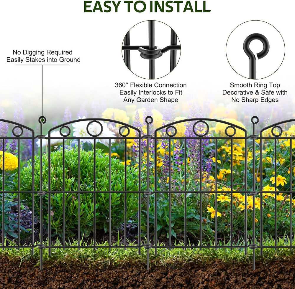 Decorative Garden Fence 17in x 50ft, 50 Panels No Dig Fence, Metal Fencing
