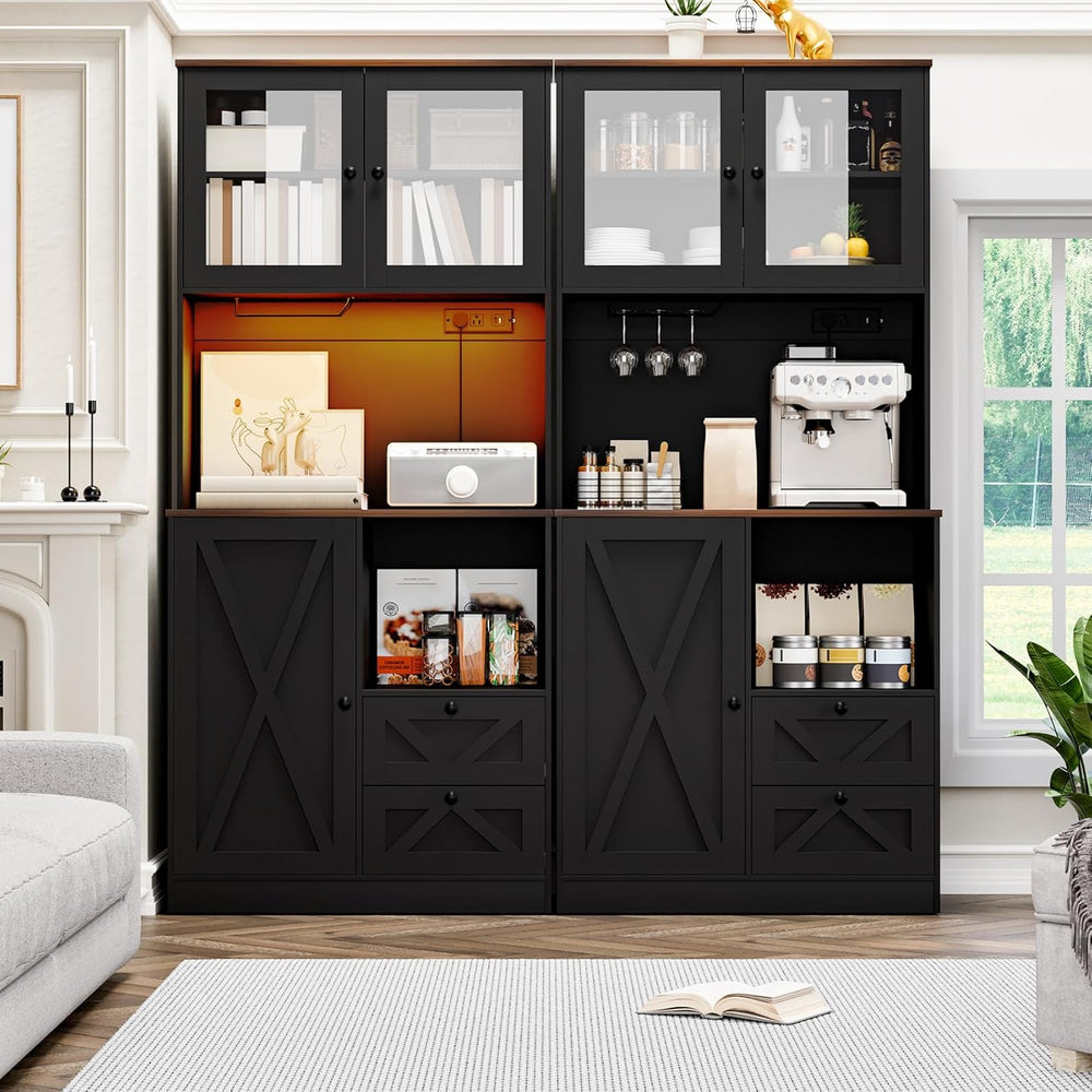 71‘’Kitchen Pantry Storage Cabinet with LED Lights and Power Outlet, Tall Far...