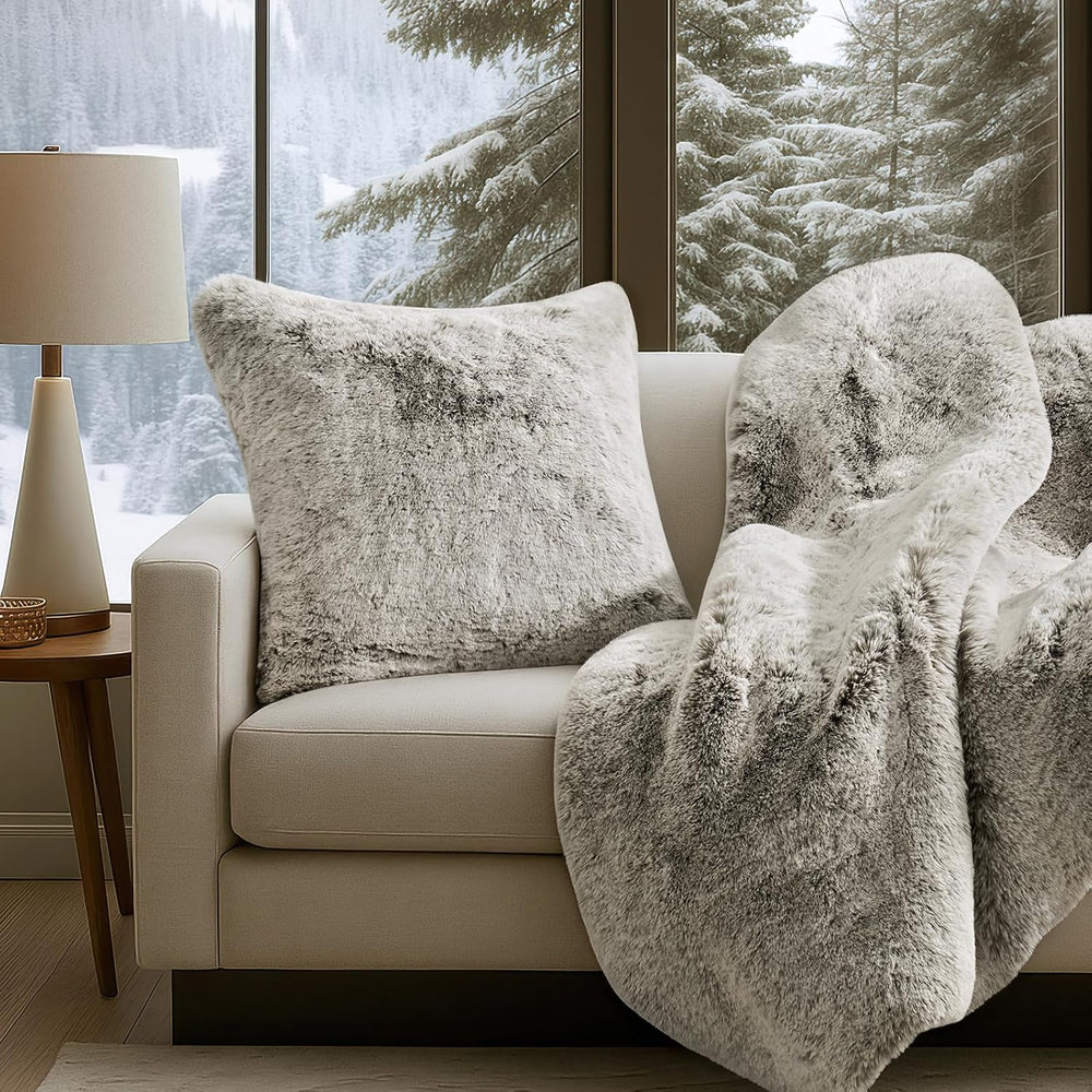 EverGrace Faux Chinchilla Fur Throw Pillow Cover, 20"x20", Champagn...