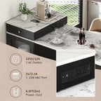Merax 59.5" Kitchen Island with Extendable Table, Black | Table with Double-Sized Storage, Modern Island with 2 Drawers, Power Outlet, Side Open Shelves for Dining Room