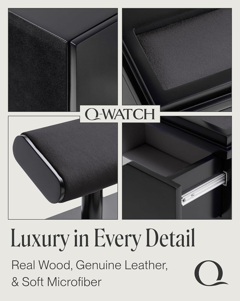 QWATCH Watch Stand Display Case - Acrylic Watch Box for 2 or 4 Watches with Jewelry Valet Tray and Drawer