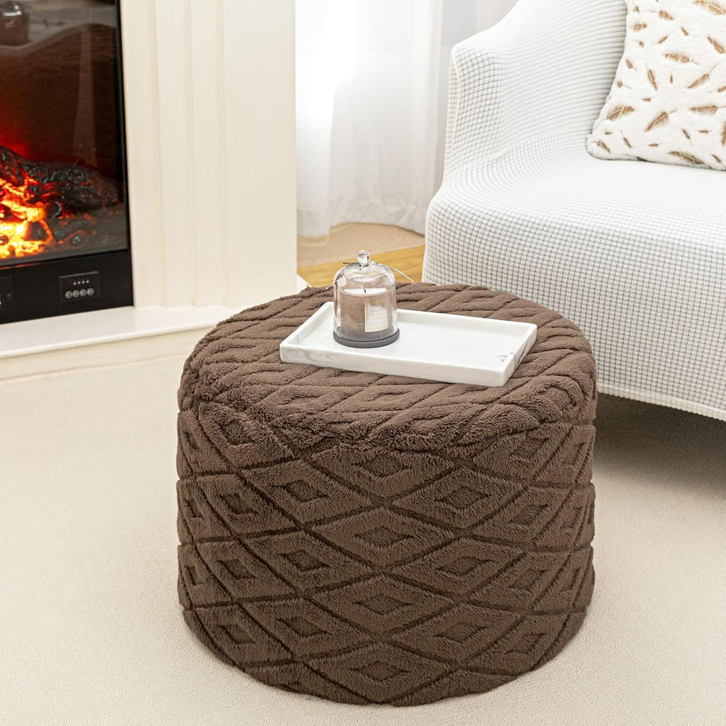 Round Pouf Ottoman Footstool 20x14In Ottoman Footrest for Couch Dark Coffee | All-One Foam Pouf, Ottoman Coffee Table,Couch Foot Rest,Chair Footrest,Remov. Cover, Perfect for Living Room, Bedroom & Dorm
