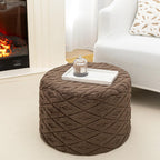 Round Pouf Ottoman Footstool 20x14In Ottoman Footrest for Couch Dark Coffee | All-One Foam Pouf, Ottoman Coffee Table,Couch Foot Rest,Chair Footrest,Remov. Cover, Perfect for Living Room, Bedroom & Dorm