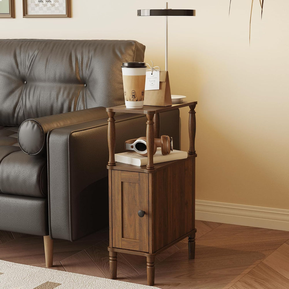 Veegle Narrow Nightstand,Mid-Century Modern Nightstand with Storage, Skinny E...