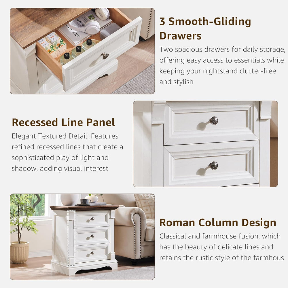 Farmhouse 26"H Nightstand Set of 2, 23.6"W End Table with Charging ...