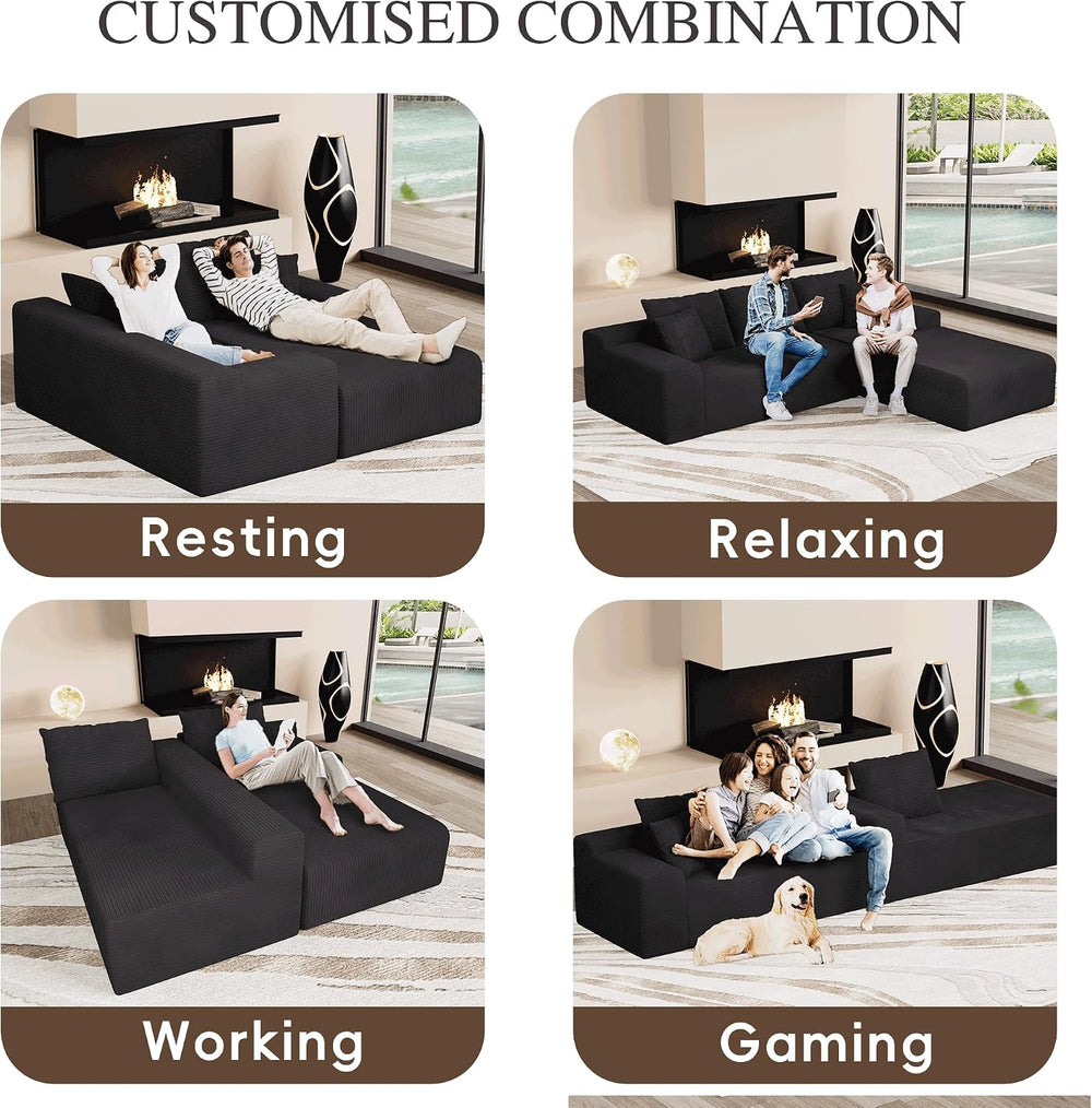 96" L Shaped Modular Sectional Sofa, Cloud Couch with Deep Seat Chaise, ...