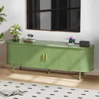 DHH 63 Inch Mid Century Modern TV Stand with Power Outlet for TVs up to 70 Inch, Entertainment Center with Storage and Adjustable Shelves, Media Console with Sliding Doors for Living Room(Green)