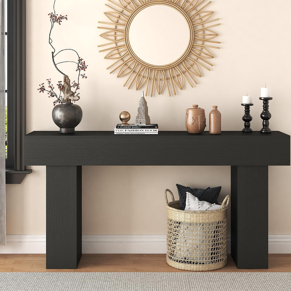 63 Inch Long Console Table for Entryway, Farmhouse Wood Rectangular Sofa Tabl...