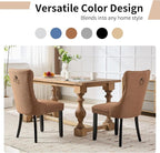 Modern Dining Chairs Set of 2, Tufted Upholstered Dining Chairs with Solid Wood Legs, Brown Linen Fabric Kitchen Chair, Sillas de Comedor, Comfy Kitchen Chair (Brown, Linen, 2Pcs)