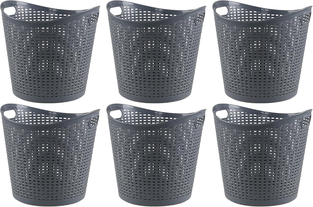 Kiddream 6 Pack Plastic Laundry Clothes Hamper Baskets, Large Storage Baskets for Organizing, 30 Liters Capacity, Dark Grey