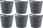 Kiddream 6 Pack Plastic Laundry Clothes Hamper Baskets, Large Storage Baskets for Organizing, 30 Liters Capacity, Dark Grey