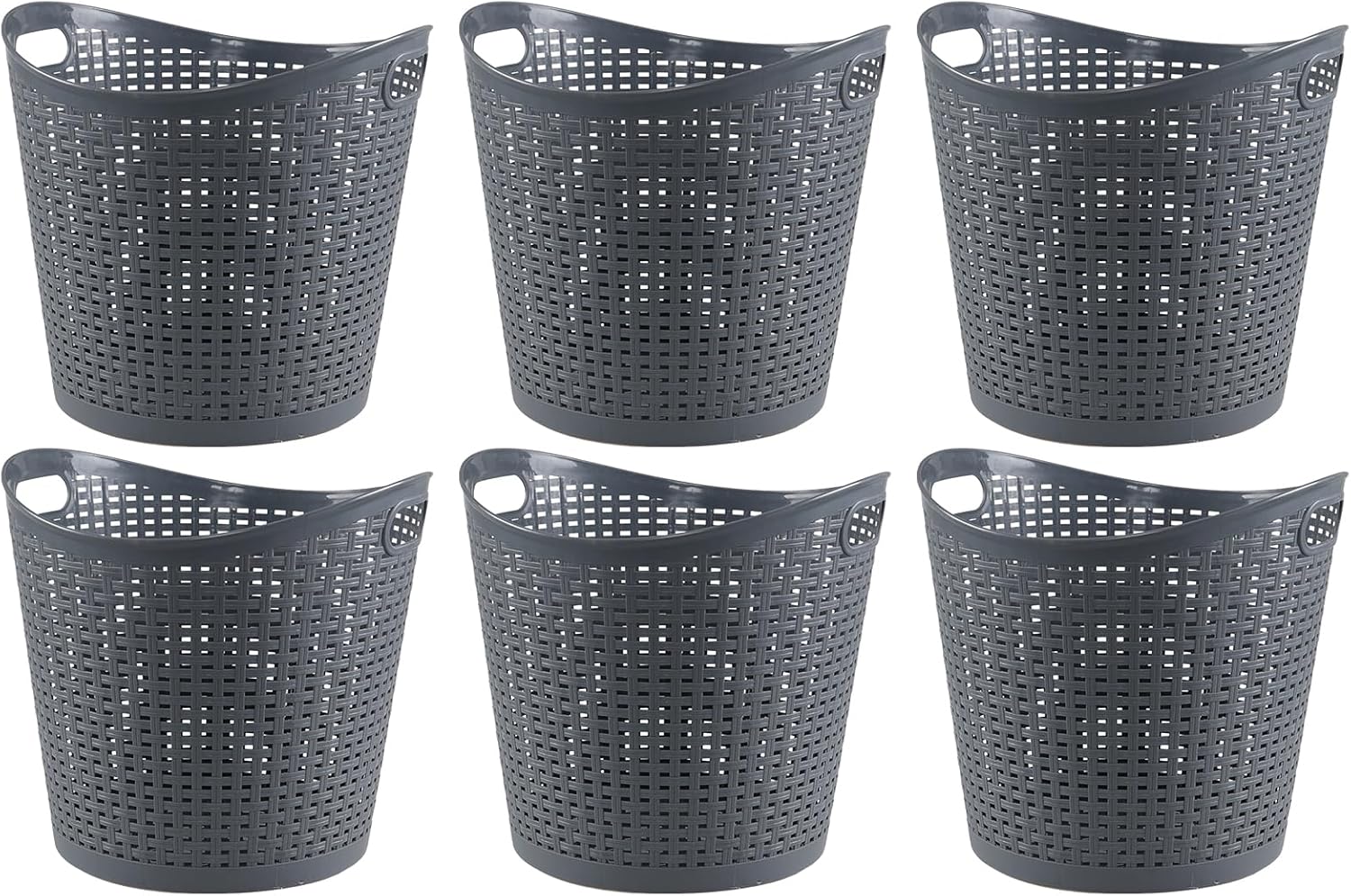 Kiddream 6 Pack Plastic Laundry Clothes Hamper Baskets, Large Storage Baskets for Organizing, 30 Liters Capacity, Dark Grey