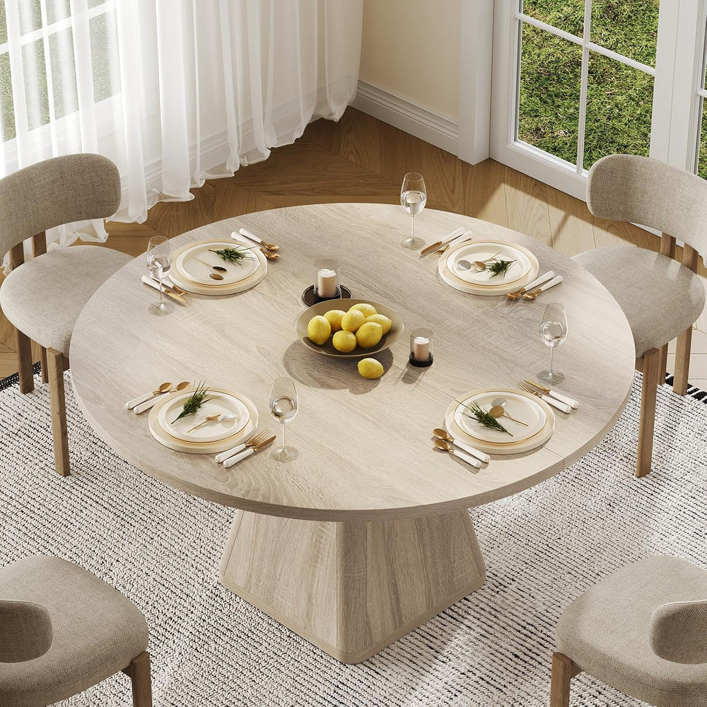 ONBRILL 47 Inch Round Dining Table for 4-6,Square Pedestal Base,Oak | Circle ...