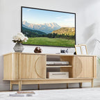 Turtle&Myrtle Mid Century Modern TV Stand 60”, Wood TV Console with Storage for TVs Up to 70 inches, Fluted Sliding Doors, Entertainment Center Media Cabinet for Living Room & Bedroom (Natural Oak)
