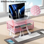 gianotter Computer Monitor Stand Riser, office organizer with Drawer, Office Organizers Storage for Classroom Office Supplies (Pink)